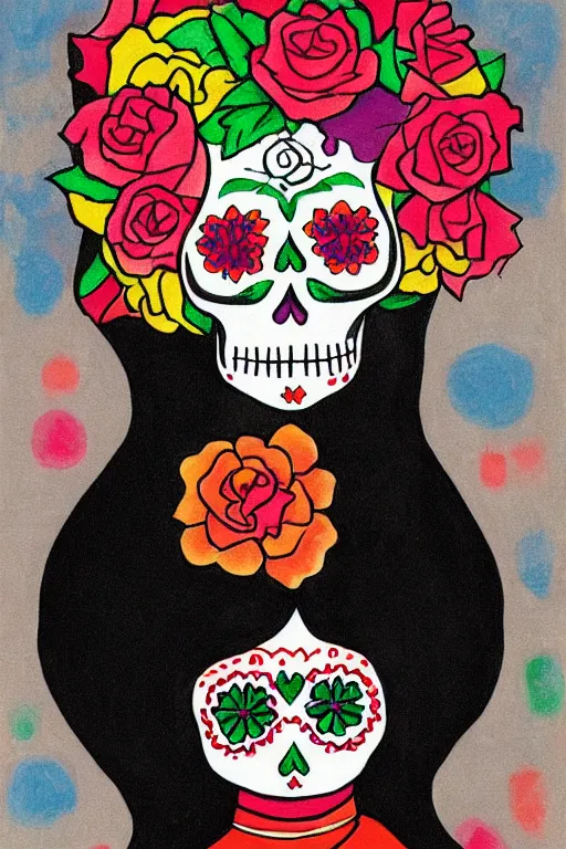 Image similar to Illustration of a sugar skull day of the dead girl, art by will barnet