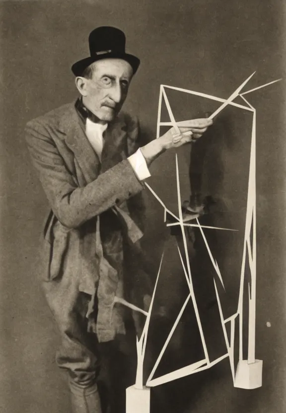 Prompt: a man holding up a single chess - piece, a surrealist painting by marcel duchamp, complex artificial - intelligence machinery, flickr contest winner, studio portrait, 1 9 2 0 s