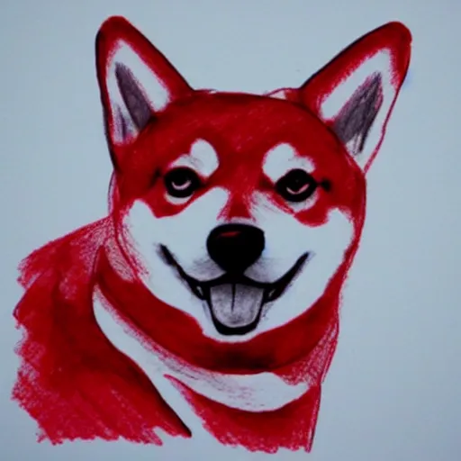 Image similar to sketch of a shiba inu, red crayon, bloo