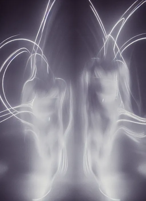 Image similar to symmetrical females ascending astral projection, lovely glowing aura, motion blur, long exposure, film grain, cinematic lighting, experimental film, shot on 1 6 mm