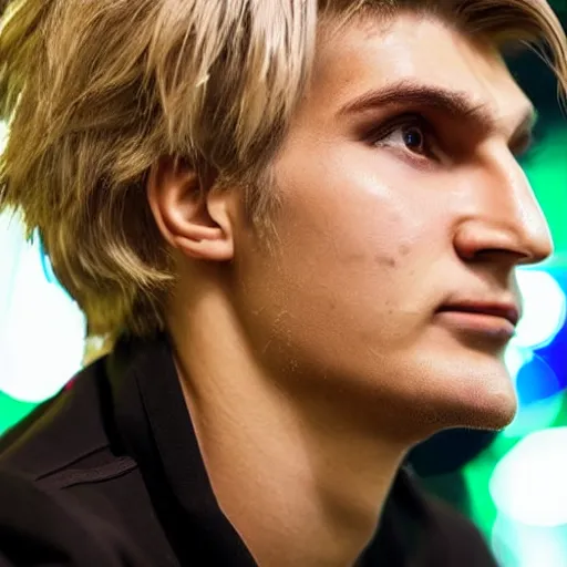 Image similar to closeup of handsome gigachad XQC gambling