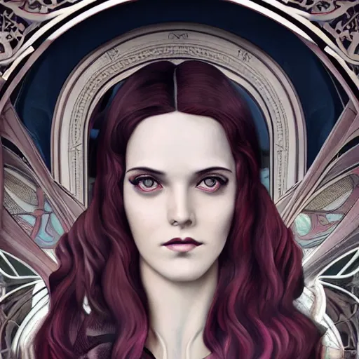 Image similar to an art nouveau, ( streamline moderne ), multi - racial portrait in the style of anna dittmann and charlie bowater and chanthara. very large, clear, expressive, and intelligent eyes. centered, ultrasharp focus, dramatic lighting, photorealistic digital matte painting, intricate symmetrical ultra detailed background.