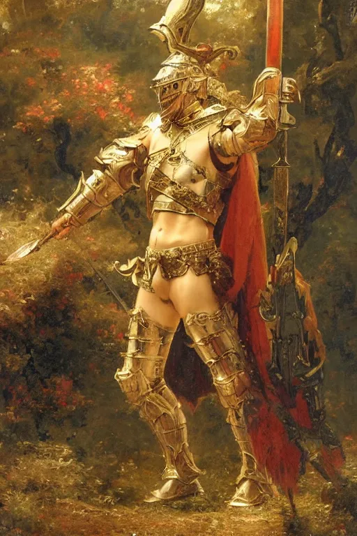 Prompt: a large broad - shouldered paladin warrior in intricate armor after a long battle, with a long broadsword, by adrian smith and delphin enjolras and daniel f. gerhartz and pierre auguste cot