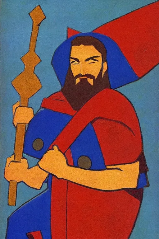 Image similar to thor with hammer, marvel, artwork by nicholas roerich,