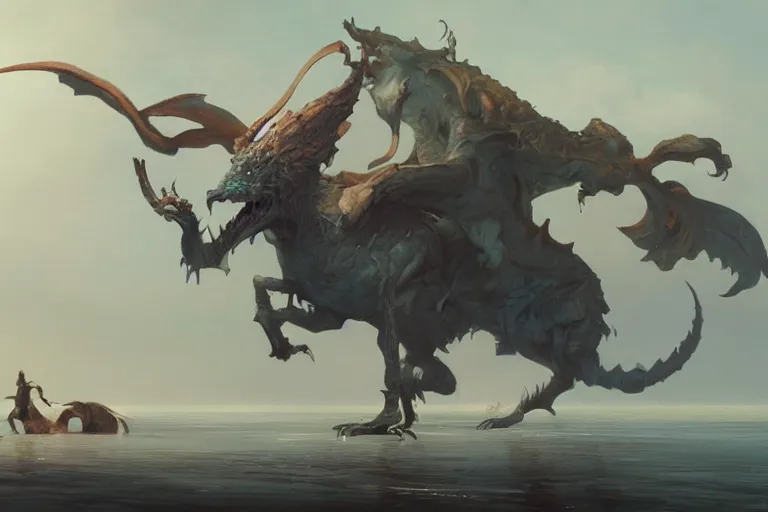 Image similar to fantastical beasts, beautiful painting, barlowe, greg rutkowski, james gurney, artstation.