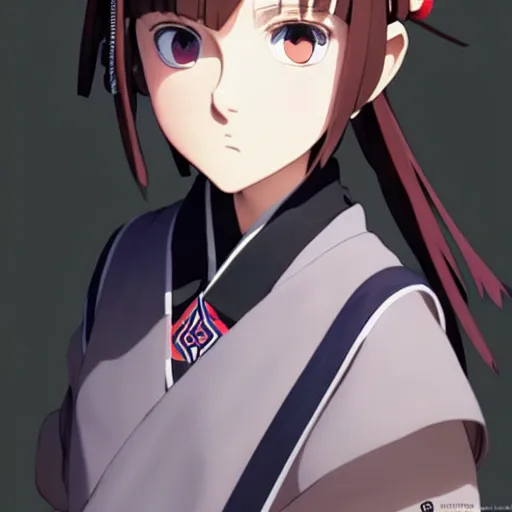 Image similar to a beautiful! boyish! natalie portman model, wearing japanese catholic school girl outfit with mayan pattern and native style, aztec street fashion, guilty gear art direction, perfect anime face, gapmoe yandere grimdark, trending on pixiv fanbox, painted by greg rutkowski makoto shinkai takashi takeuchi studio ghibli, akihiko yoshida