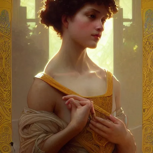 Image similar to portrait of a phyena girl, intricate, elegant, highly detailed, digital painting, artstation, concept art, smooth, sharp focus, illustration, art by artgerm and greg rutkowski and alphonse mucha and william - adolphe bouguereau