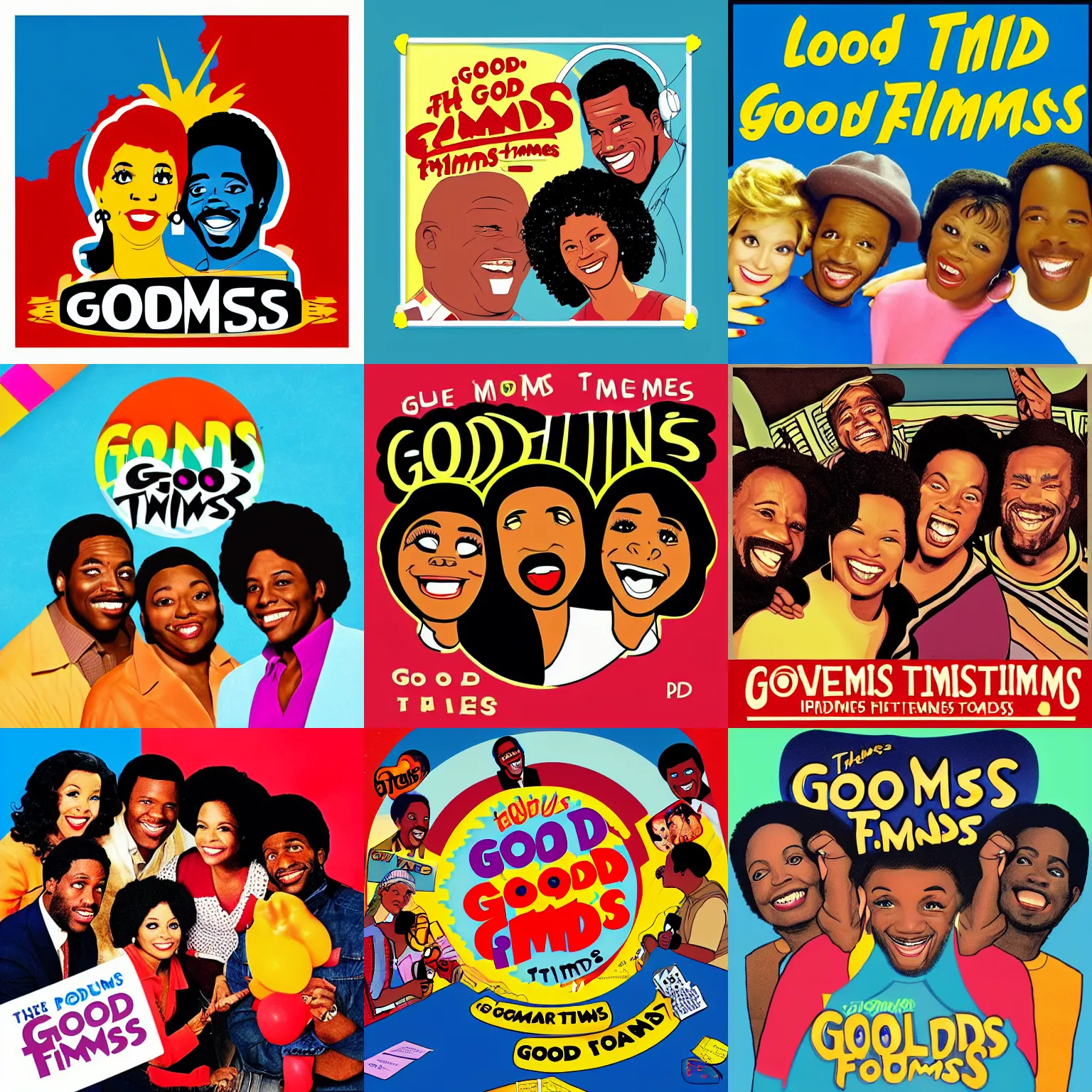 Prompt: cover art for a podcast about the television show good times. good times logo, digital art, illustrator