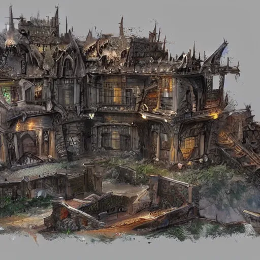 Image similar to mansion collapses killing 4 0 men women and children, dungeons and dragons, concept art, highly detailed art