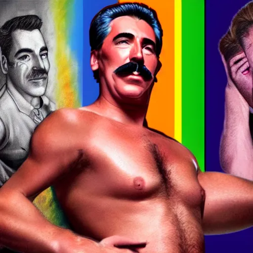 Image similar to lgbt art, tom of finland style, stalin, in billy herrington body, gay, funny art, communism, art in 4 k, high quality