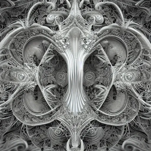 Prompt: beautiful hyperrealistic 3 d render of a delicate ivory sculpture of an ornate cathedral made entirely of mandelbrot fractals by android jones, micro detail, unreal engine, dramatic lighting, psychedelic, octane renderer, catholicpunk, glowing, white color scheme, photorealistic, physically based rendering, angelic, hyper detailed, colorful, carved soap, trending on cgsociety