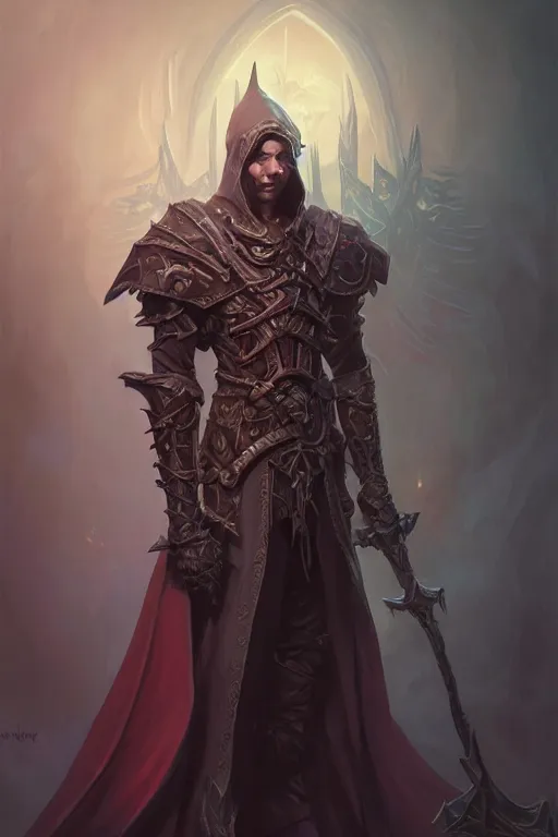 Image similar to male necromancer, full body shot, hood, d & d, fantasy, horror intricate, elegant, highly detailed, digital painting, artstation, concept art, matte, sharp focus, illustration, hearthstone, art by artgerm and greg rutkowski and alphonse mucha