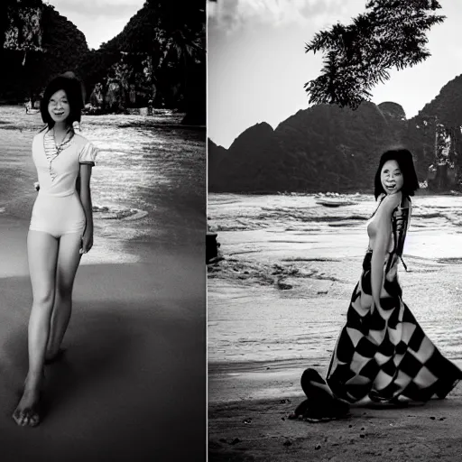 Prompt: Miss Hanoi, Photoshoot on the beach. Photography, Canon, 2015.