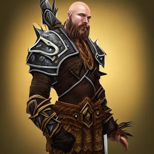 Prompt: a world of warcraft warrior with a bald head and mutton chops in the style of a fantasy portrait