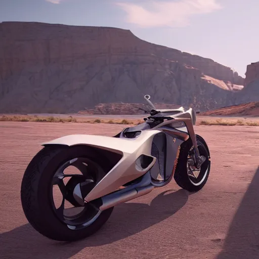 Image similar to arch motorcycle concept by keanu reeves, unreal engine 5, ray tracing, desert background, high detailed