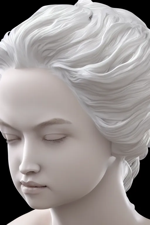 Image similar to full head and shoulders, beautiful female porcelain sculpture by 3 d artist, smooth, all white features on a white background, delicate facial features, white eyes, white lashes, detailed white snakes on the head