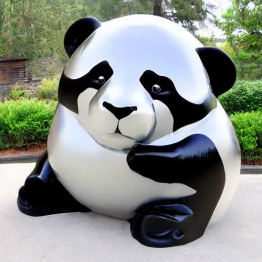 Image similar to large chrome statue in the shape of a panda