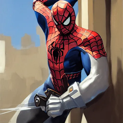 Prompt: greg manchess portrait painting of partially armored shonen spiderman as overwatch character, medium shot, asymmetrical, profile picture, organic painting, sunny day, matte painting, bold shapes, hard edges, street art, trending on artstation, by huang guangjian, gil elvgren, ruan jia, greg rutkowski, gaston bussiere