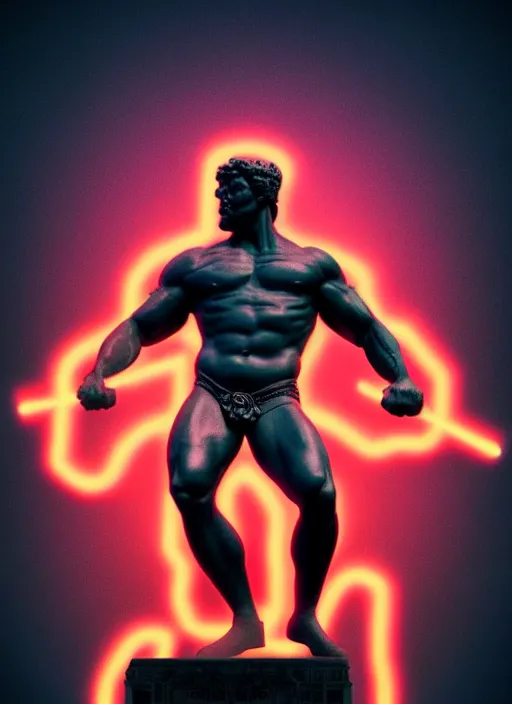 Image similar to statue of hercules looking angry, beeple, vaporwave, retrowave, black background, neon wiring, black, glitch, strong contrast, pinterest, trending on artstation