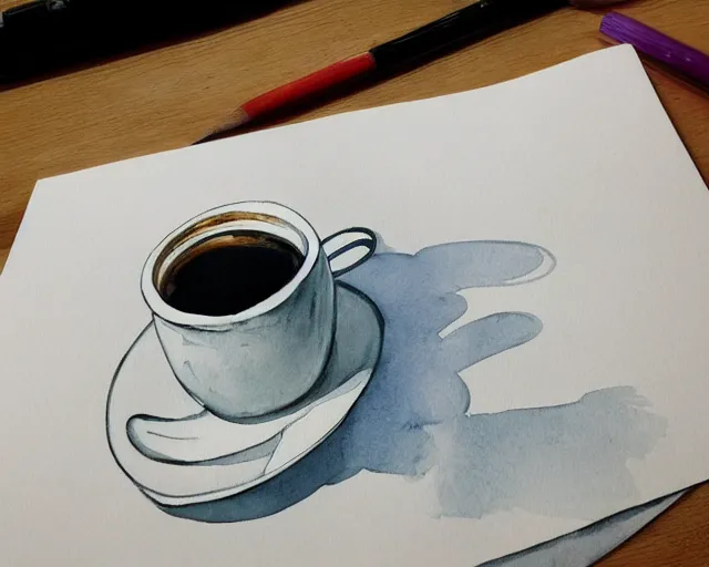 Prompt: a coffee shop smooth light color watercolor pen by albabg trending on artstation