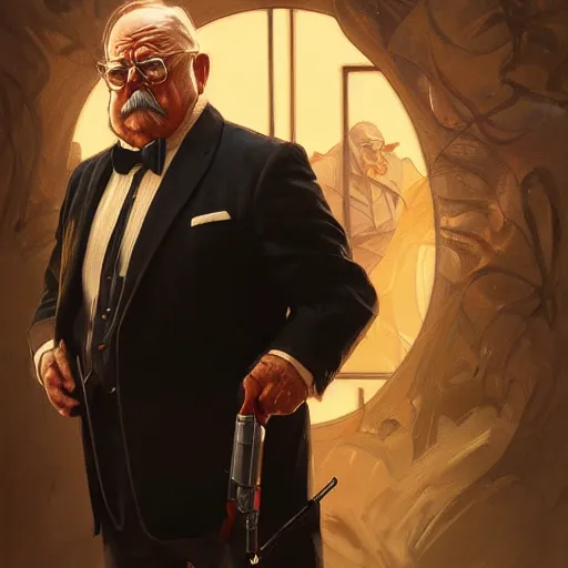 Prompt: Wilfred Brimley as James Bond, highly detailed, digital painting, artstation, concept art, smooth, sharp focus, illustration, art by artgerm and greg rutkowski and alphonse mucha and loish and WLOP