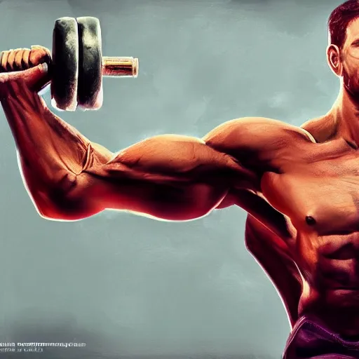 Image similar to a man lifting weights, sport, epic, motivational, highly detailed, digital painting, artstation, concept art