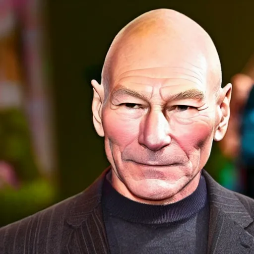 Prompt: photograph of Patrick Stewart dressed as the tooth fairy