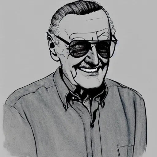 Prompt: stan lee sitting drawn by close, chuck