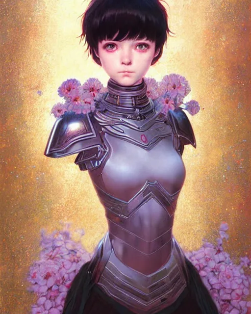 Image similar to beautiful cute young maiden girl with short white hairs in warhammer armor, art by ( ( ( kuvshinov ilya ) ) ) and wayne barlowe and gustav klimt and artgerm and wlop