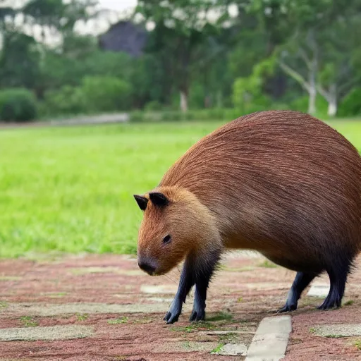 Image similar to A picture of a capybara programming a computer