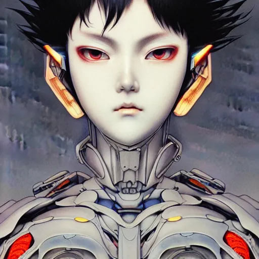 Image similar to prompt : photorealistic cinematic 3 d render of persona portrait soft light painted by takato yamamoto, mecha attributes and armor, inspired by ghost in shell anime, smooth face feature, intricate oil painting, high detail, sharp high detail, manga and anime 1 9 8 0