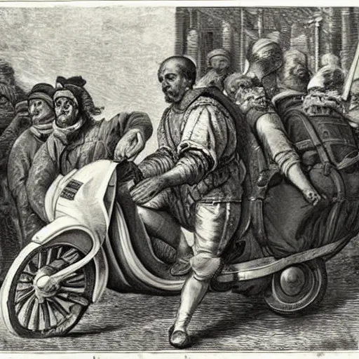 Prompt: amerigo vespucci on a vespa