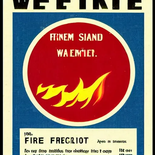 Image similar to vintage 1 9 5 0 s fire warning label