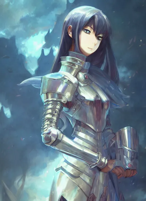 Prompt: anime girl wearing knights armor, gorgeous detailed armor, gorgeous face, anime style, digital art, by makoto shinkai, by wenjun lin, perfect shading