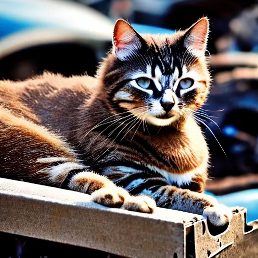 Image similar to donald rumsfeld junk yard cat, photo, detailed, 4 k