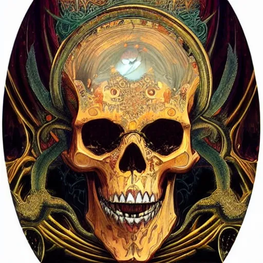 Prompt: Highly detailed ,intricate stunningly beautiful dark human ghost god broken amber in Mucha style with a skull curved ancient runs