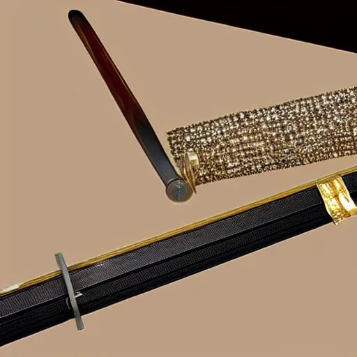 Prompt: a hyper realistic katana that is made out of diamonds and gold and silver 4 k