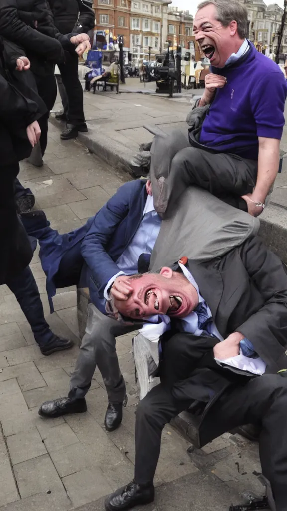 Image similar to nigel farage laughing maniacally at homeless person