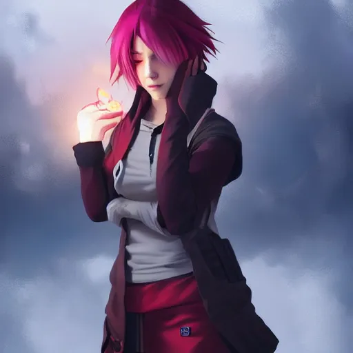 Image similar to Sakura Haruno as a jounin, highly detailed, digital painting, artstation, concept art, sharp focus, illustration, cinematic lighting, art by artgerm and greg rutkowski and alphonse mucha