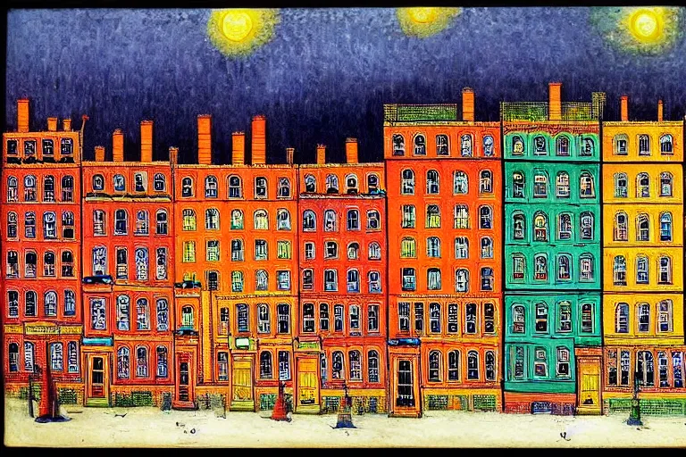 Image similar to Colorful haunted tenements of the industrial revolution by Louis Wain (1920)