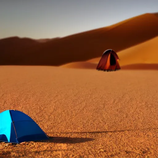 Prompt: realistic photo of omani man camping in desert, detailed, canon, bokeh