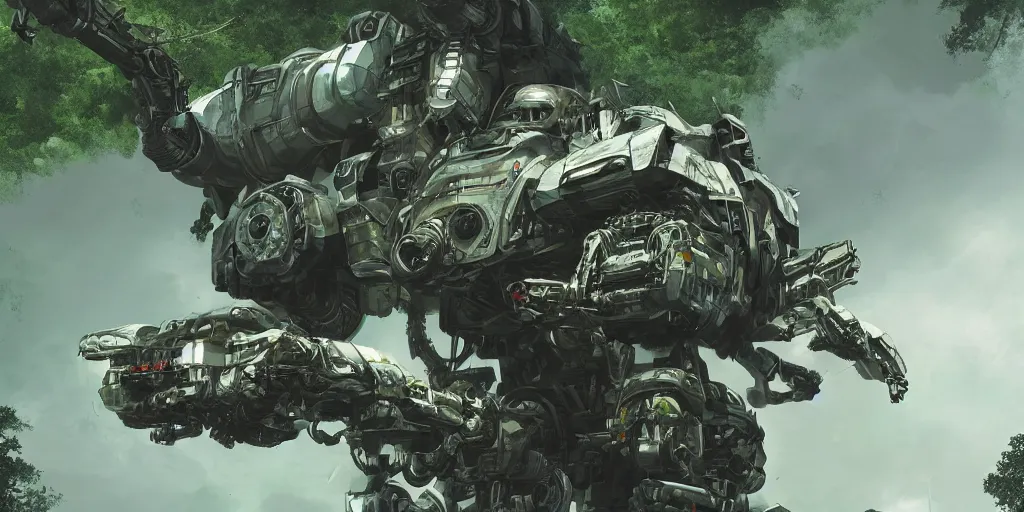 Prompt: an intricate concept art of a military pilot of giant mechanical robot resting in the rainforest, sci - fi film color palette, concept art, environment design, vfx, unreal engine 5, artstation, deviantart, octane render, cinematic, michael bay film inspired