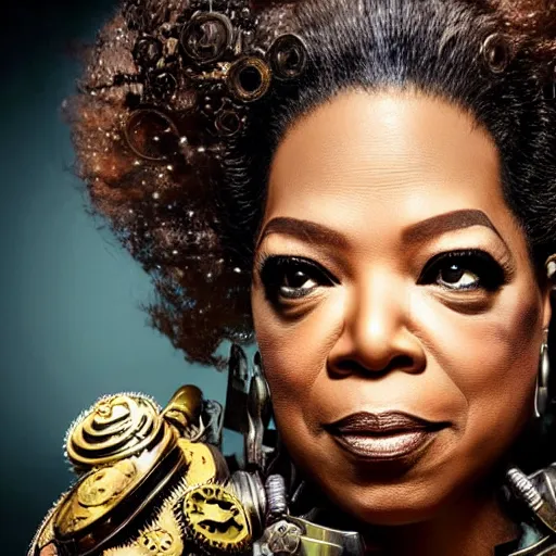 Prompt: oprah winfrey steampunk cyborg, fantasy, sharp focus, contemporary fashion shoot, by edward robert hughes, annie leibovitz and steve mccurry, david lazar, jimmy nelsson, extremely detailed, hyperrealistic, perfect face, octane render