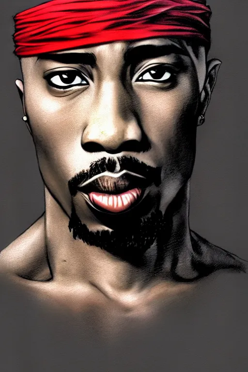 Image similar to 2 pac, manga cover art, detailed color portrait, artstation trending, 8 k, greg rutkowski