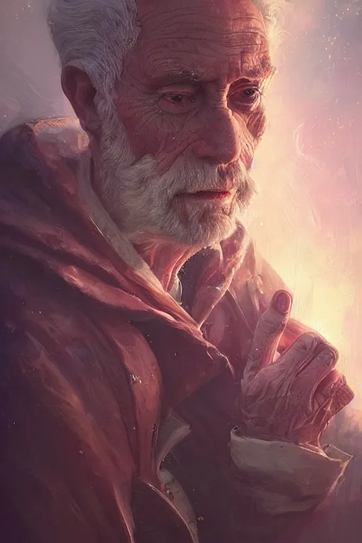 Image similar to the look of an elderly person full of wrinkles and imperfections by artgem and greg rutkowski, highly detailed, vivid colors, trippy, nebula, trending on artstation