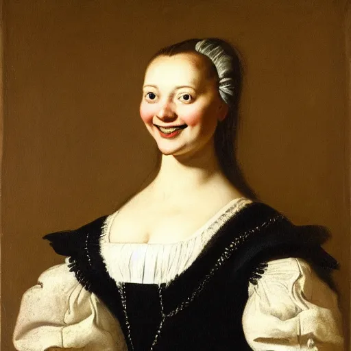 Image similar to portrait of a young woman with a happy face in the year 1667 by Ferdinand Bol