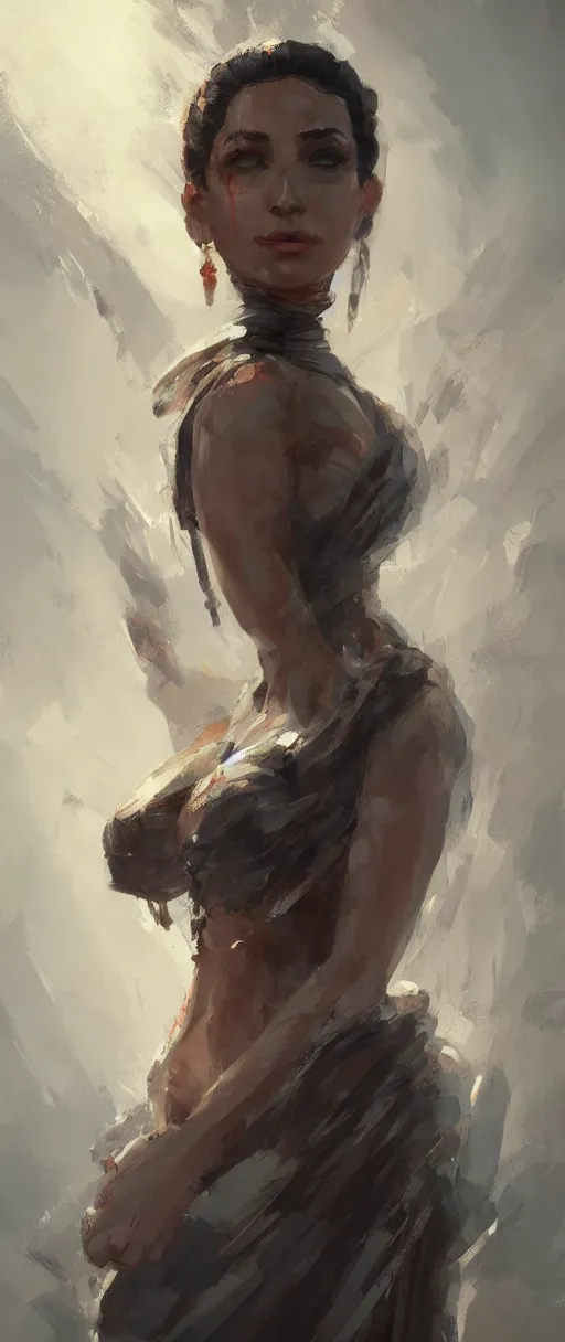 Image similar to A painting of a beautiful woman from egypt trending on artstation in the style of Greg Rutkowski