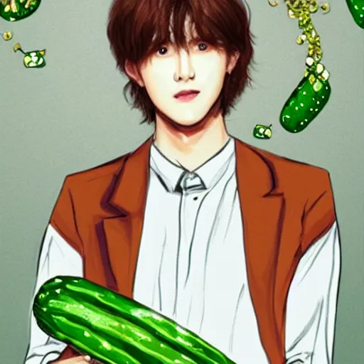 Prompt: Taehyung at the cucumber soup party, sparkly, elegant, concept art