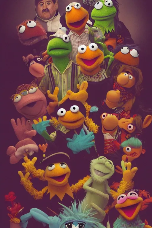 Prompt: muppet fight club movie poster, full color digital illustration, concept art by artgerm and wlop, 8k