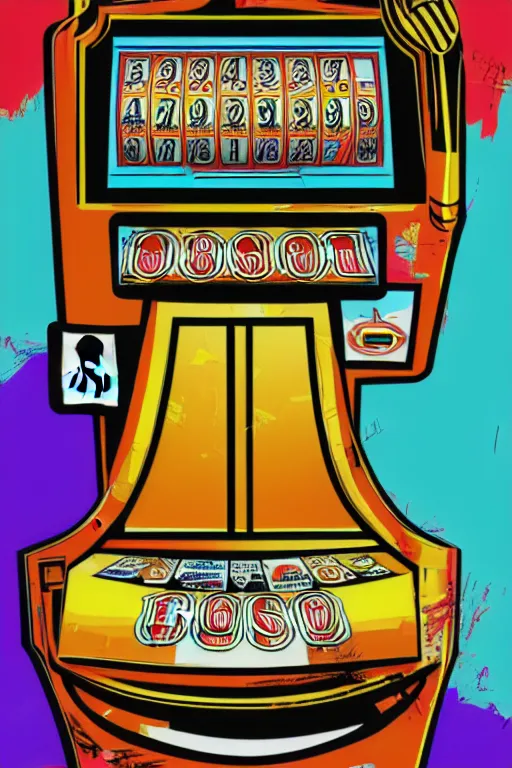 Image similar to slot machine machine, 4 k, acrylic paint style, pencil style, torn magazine style, pop art style, bioshock style, by mike swiderek, jorge lacera, ben lo, tyler west, ultrarealistic, sharp focus, intricate